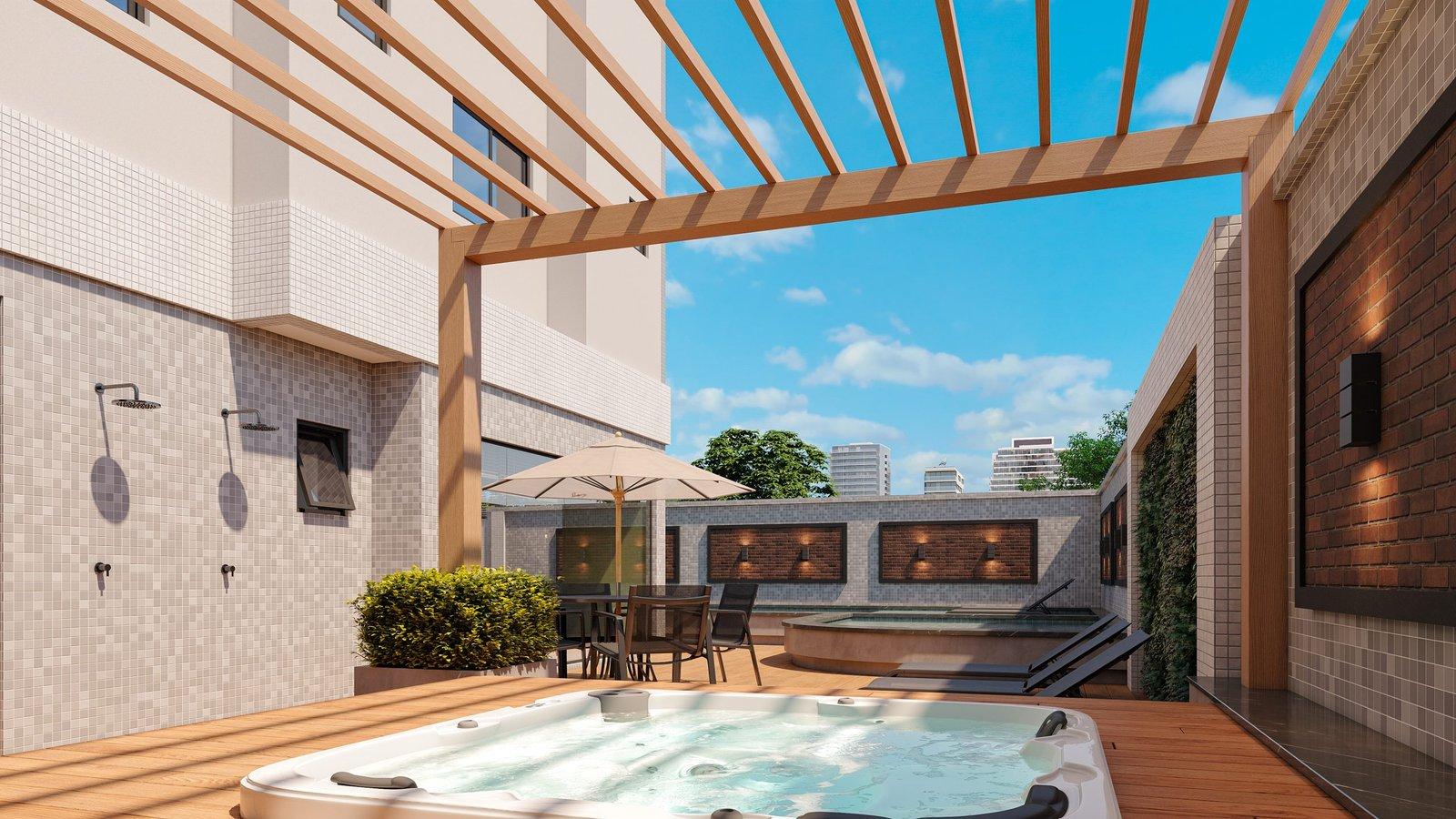 Spa com ofurô do Le Voyage Residence, com vista para a cidade